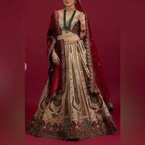 Indian Bridal Elegant Red, Cream and GoldDesigner Lehenga Choli